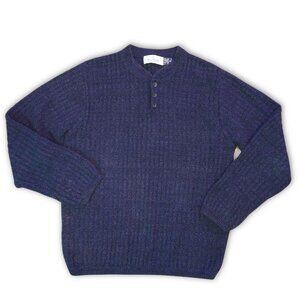 Bill Blass Vintage 90s Chunky Henley Sweater Dark Blue M Knit Preppy Textured M